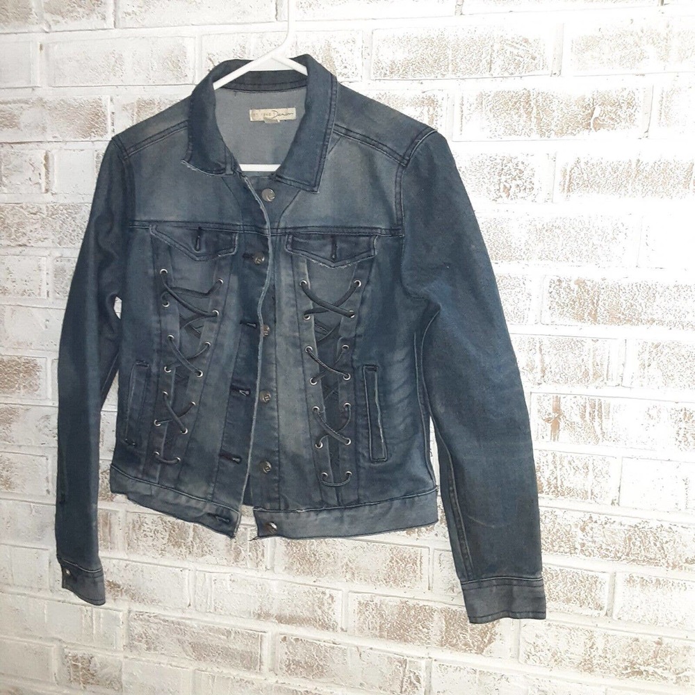 EST. 1946 Denim Jean Jacket sz S Corset Lace up panels